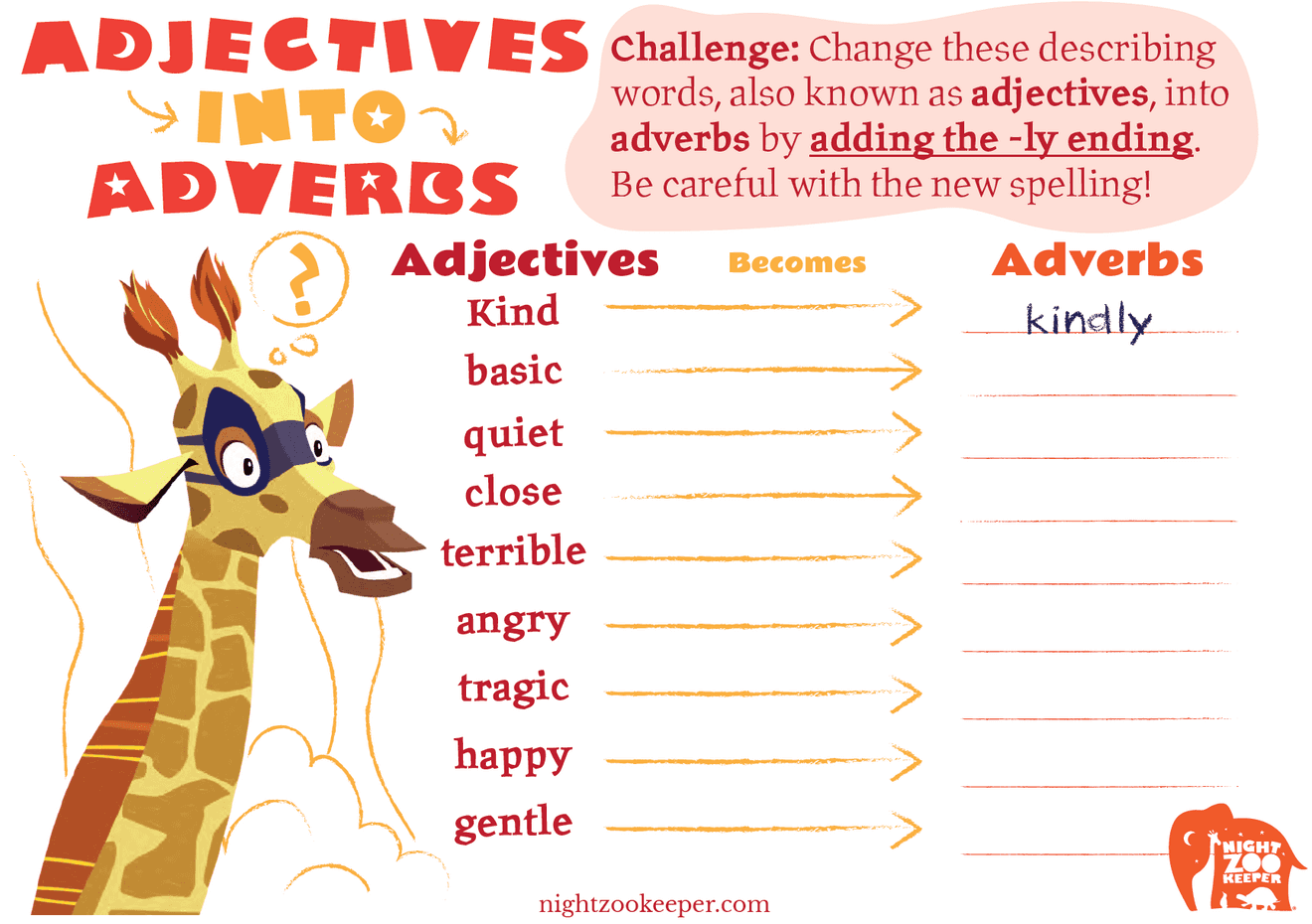 Turning Adjectives Into Adverbs Night Zookeeper